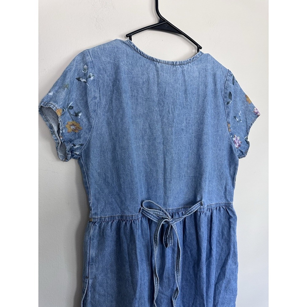 VTG 90s Studio Ease Floral Denim Dress Size 10 Blue Denim Floral Button Prairie - Picture 12 of 16